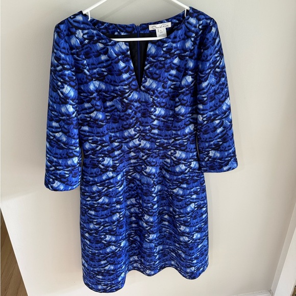 Oscar de la Renta Feathered Silk A-Line Dress - Royal Blue - Size 6 - Picture 4 of 14